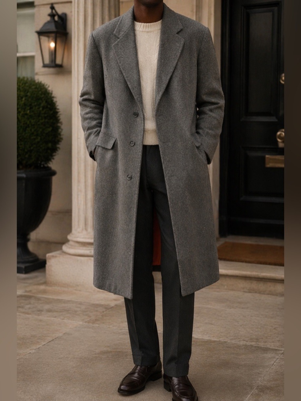Vintage Bay Club Wool & Cashmere Tall Coat Grey Luxe Orange Lining Men Size 42